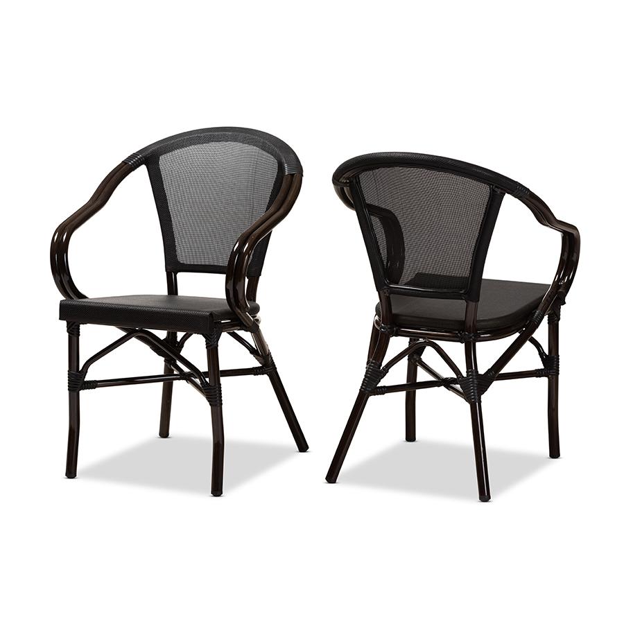 Artus Classic French Indoor and Outdoor Black Bamboo Style Stackable Bistro Dining Chair Set of 2. Picture 1