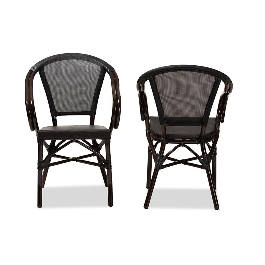 Artus Classic French Indoor and Outdoor Black Bamboo Style Stackable Bistro Dining Chair Set of 2. Picture 3