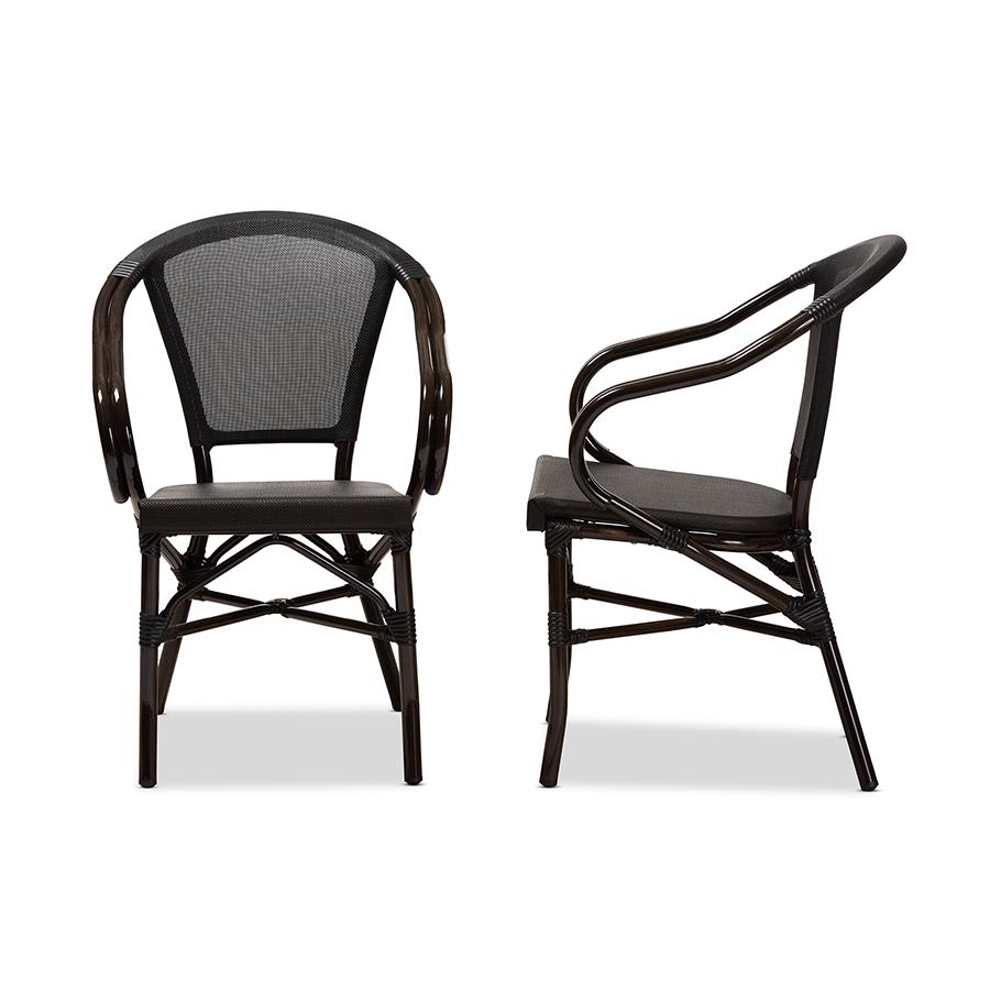 Artus Classic French Indoor and Outdoor Black Bamboo Style Stackable Bistro Dining Chair Set of 2. Picture 4