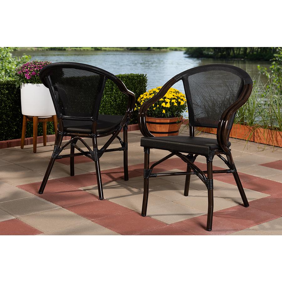 Artus Classic French Indoor and Outdoor Black Bamboo Style Stackable Bistro Dining Chair Set of 2. Picture 2