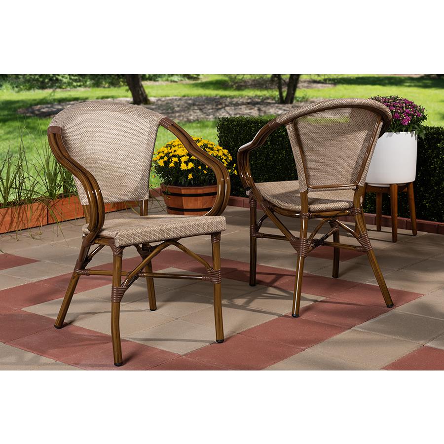 Artus Classic French Indoor and Outdoor Grey Bamboo Style Stackable Bistro Dining Chair Set of 2. Picture 2