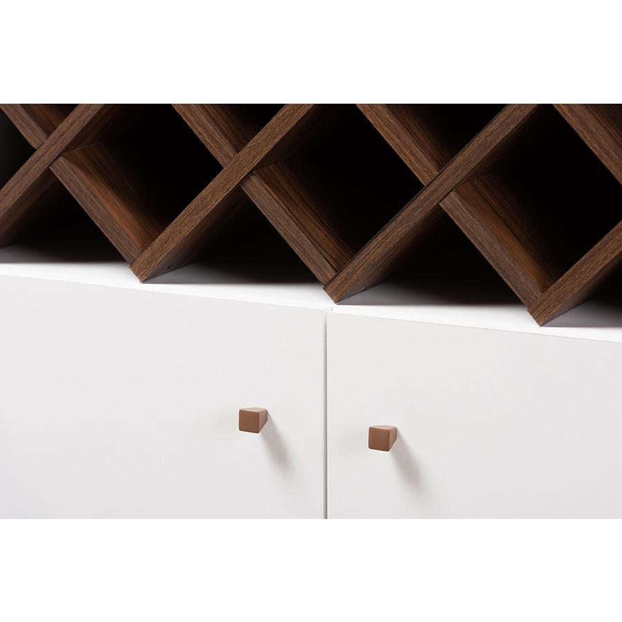 Serafino Mid-Century Modern White and Walnut Finished Wood Wine Cabinet. Picture 6