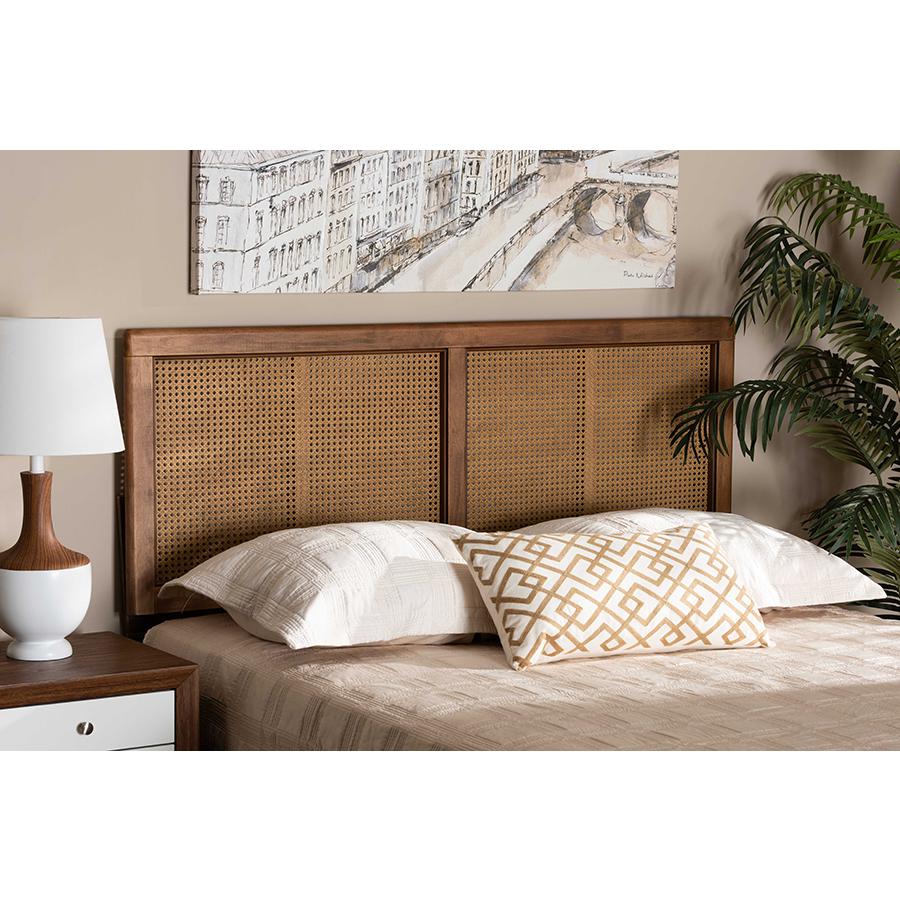 Ash Walnut Finished Wood and Synthetic Rattan King Size Headboard. Picture 17