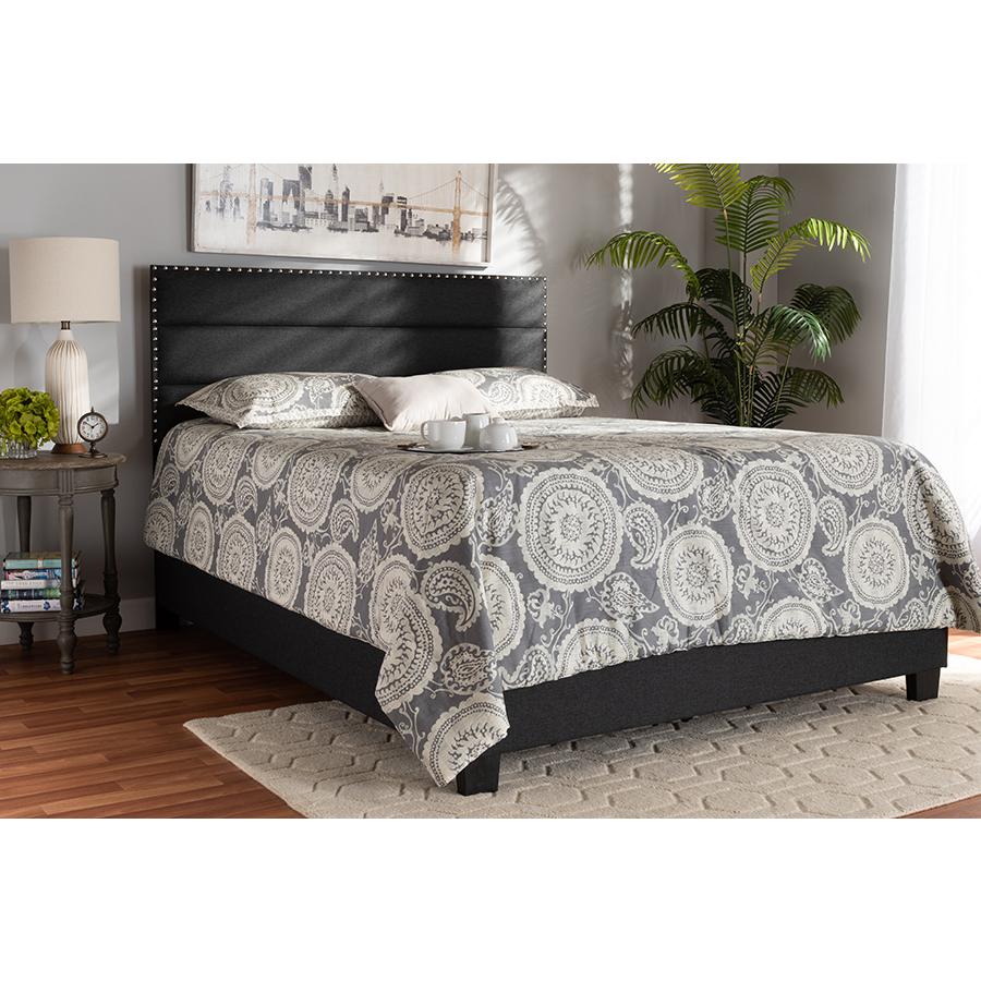 Baxton Studio Ansa Modern and Contemporary Dark Grey Fabric Upholstered King Size Bed. Picture 2