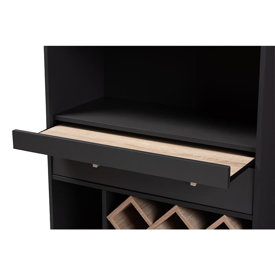 Mattia Modern and Contemporary Dark Grey and Oak Finished Wood Wine Cabinet. Picture 5