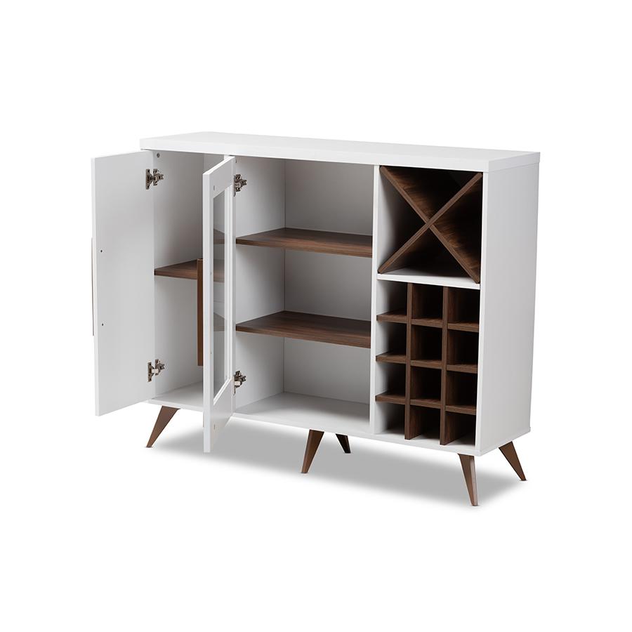 Baxton Studio Pietro Mid-Century Modern White and Brown Finished Wine Cabinet. Picture 2