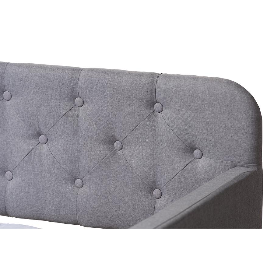 Camelia Modern and Contemporary Grey Fabric Upholstered Button-Tufted Twin Size Sofa Daybed with Roll-Out Trundle Guest Bed. Picture 7