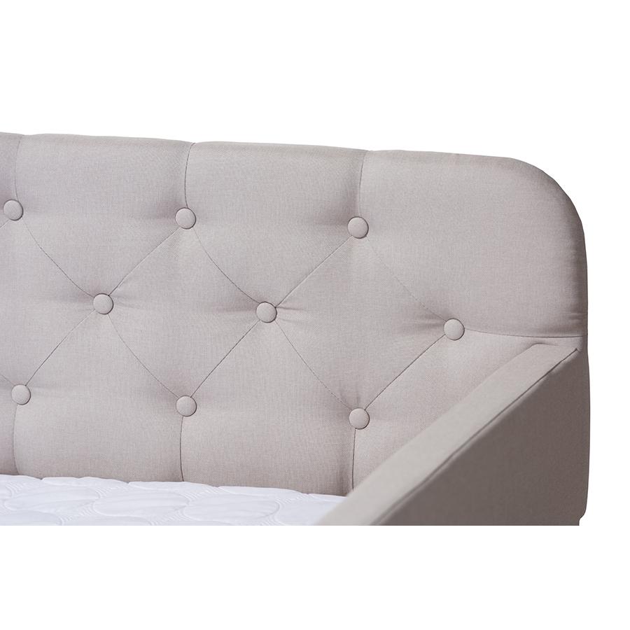 Camelia Modern and Contemporary Beige Fabric Upholstered Button-Tufted Twin Size Sofa Daybed with Roll-Out Trundle Guest Bed. Picture 7