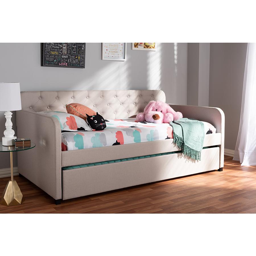 Upholstered Button-Tufted Twin Size Sofa Daybed with Roll-Out Trundle Guest Bed. Picture 7