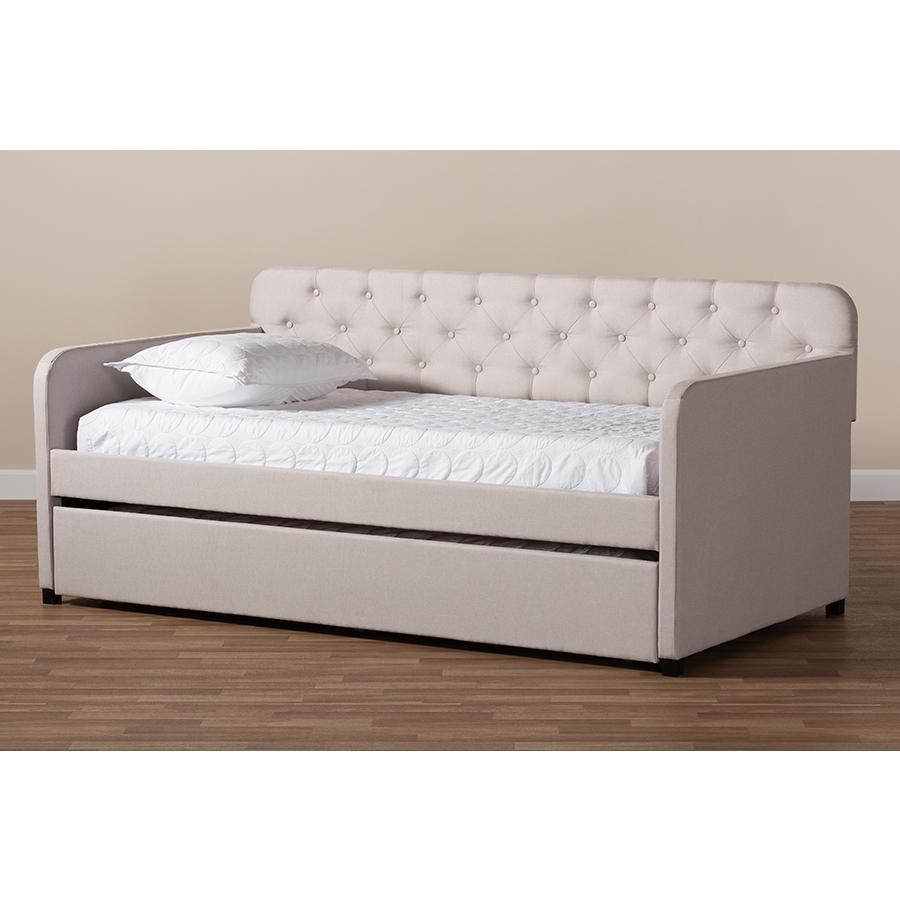 Upholstered Button-Tufted Twin Size Sofa Daybed with Roll-Out Trundle Guest Bed. Picture 9