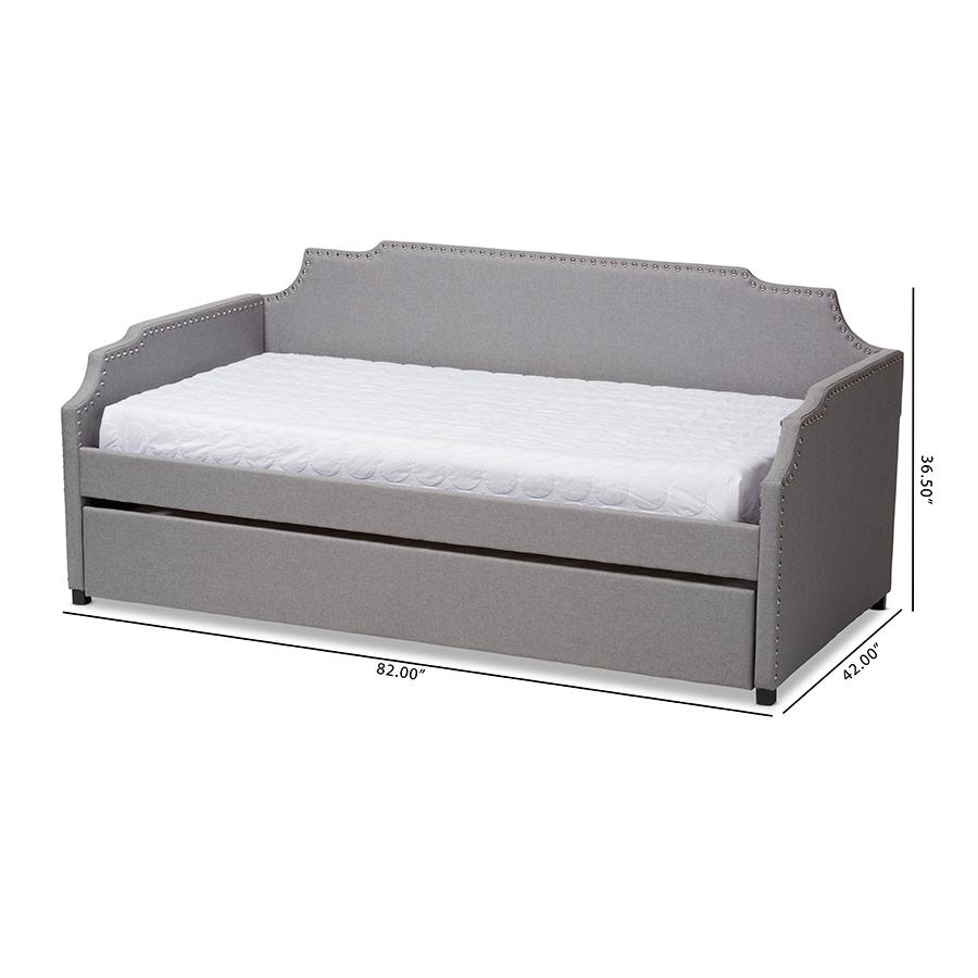 Baxton Studio Ally Modern and Contemporary Grey Fabric Upholstered Twin Size Sofa Daybed with Roll Out Trundle Guest Bed. Picture 11
