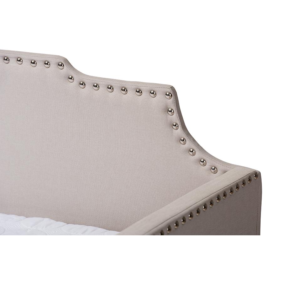 Beige Fabric Upholstered Twin Size Sofa Daybed with Roll Out Trundle Guest Bed. Picture 6