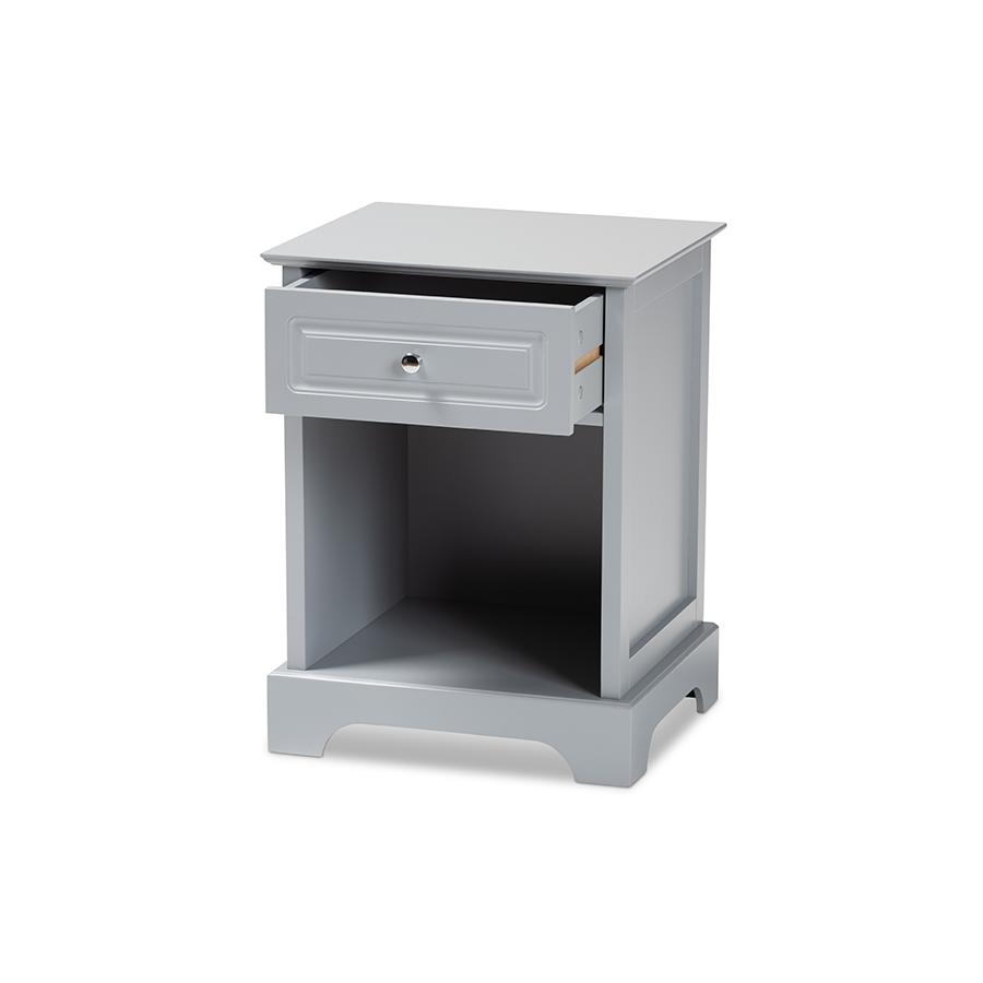 Baxton Studio Chase Modern Transitional Light Grey Finished 1Drawer Wood Nightstand. Picture 2