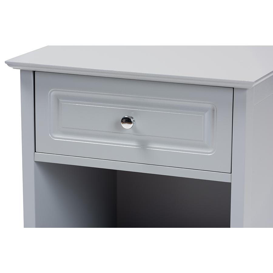 Baxton Studio Chase Modern Transitional Light Grey Finished 1Drawer Wood Nightstand. Picture 5