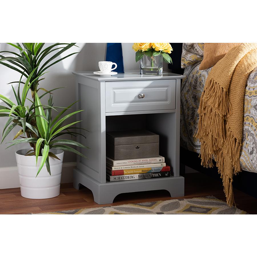 Baxton Studio Chase Modern Transitional Light Grey Finished 1Drawer Wood Nightstand. Picture 7