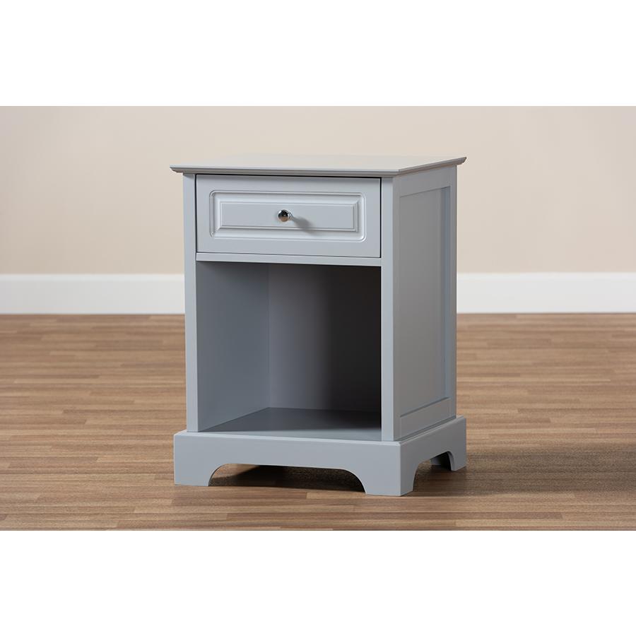 Baxton Studio Chase Modern Transitional Light Grey Finished 1Drawer Wood Nightstand. Picture 8