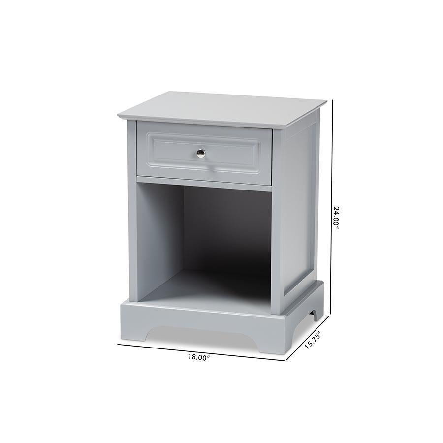 Baxton Studio Chase Modern Transitional Light Grey Finished 1Drawer Wood Nightstand. Picture 9