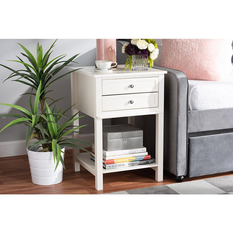 Baxton Studio Willow Modern Transitional White Finished 2Drawer Wood Nightstand. Picture 7