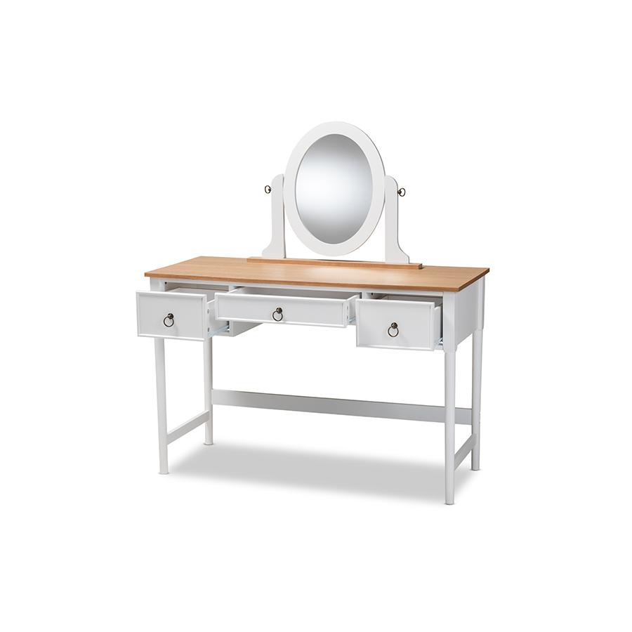 Sylvie Classic and Traditional White 3-Drawer Wood Vanity Table with Mirror. Picture 2