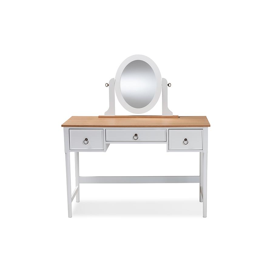 Baxton Studio Sylvie Classic and Traditional White 3-Drawer Wood Vanity Table with Mirror. Picture 4