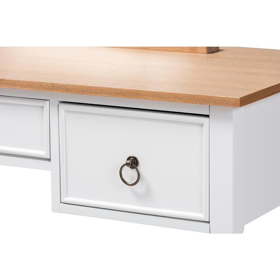 Baxton Studio Sylvie Classic and Traditional White 3-Drawer Wood Vanity Table with Mirror. Picture 6