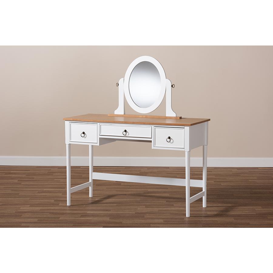 Sylvie Classic and Traditional White 3-Drawer Wood Vanity Table with Mirror. Picture 7