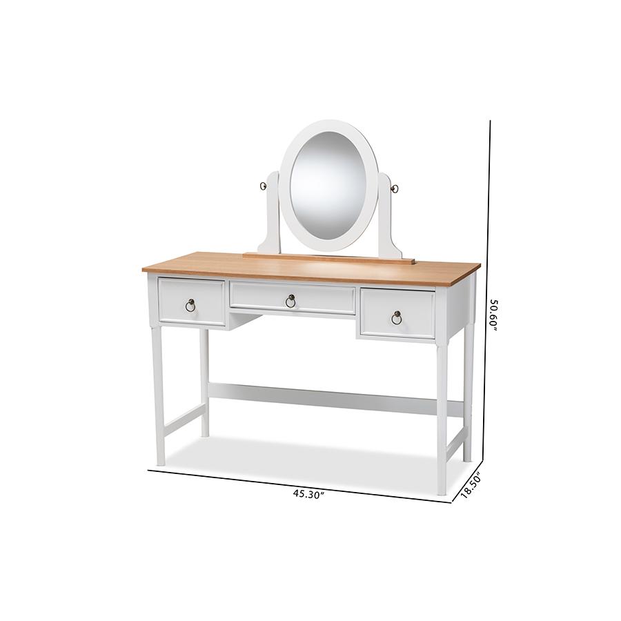 Sylvie Classic and Traditional White 3-Drawer Wood Vanity Table with Mirror. Picture 8