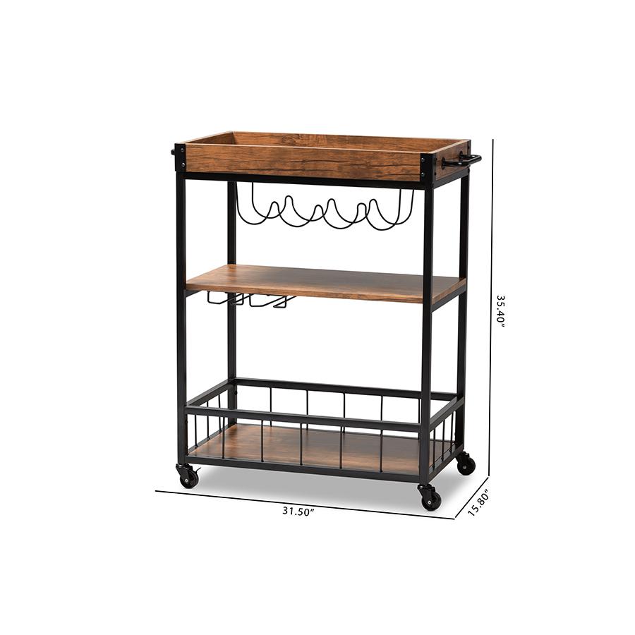 Black Finished Mobile Metal Bar Cart with Wine Bottle Rack. Picture 10