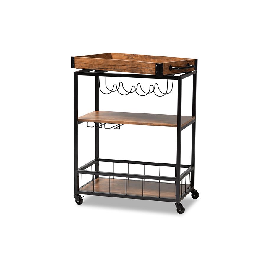 Black Finished Mobile Metal Bar Cart with Wine Bottle Rack. Picture 2