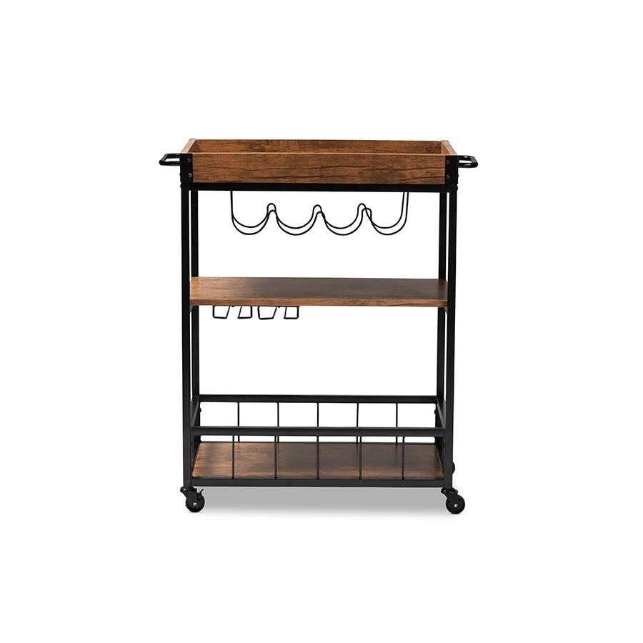 Black Finished Mobile Metal Bar Cart with Wine Bottle Rack. Picture 3