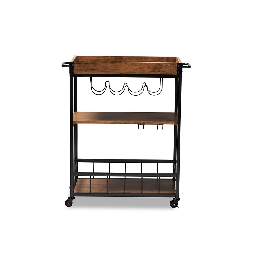 Black Finished Mobile Metal Bar Cart with Wine Bottle Rack. Picture 5