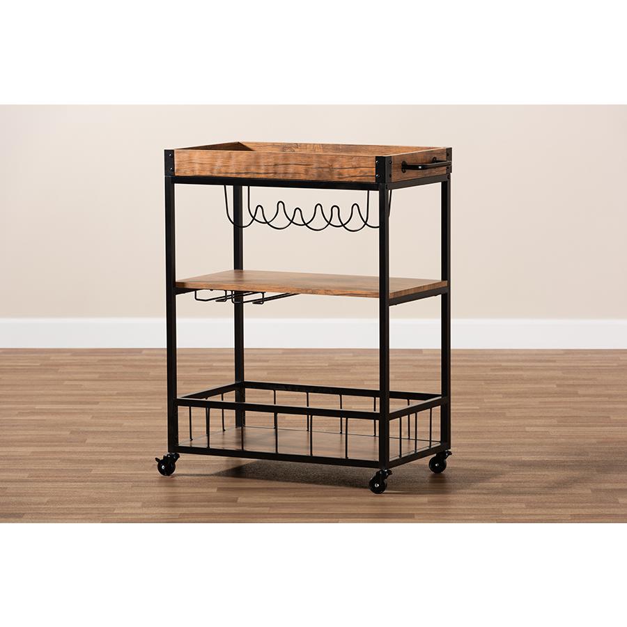 Black Finished Mobile Metal Bar Cart with Wine Bottle Rack. Picture 9
