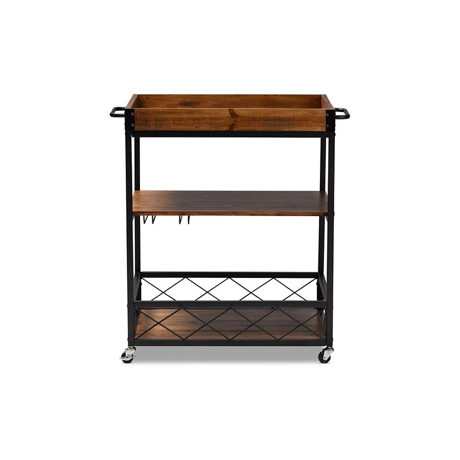 Black Finished Mobile Metal Bar Cart with Stemware Rack. Picture 5