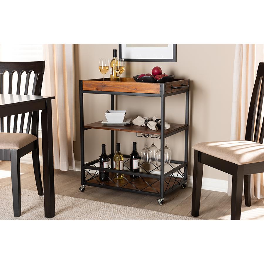 Black Finished Mobile Metal Bar Cart with Stemware Rack. Picture 8