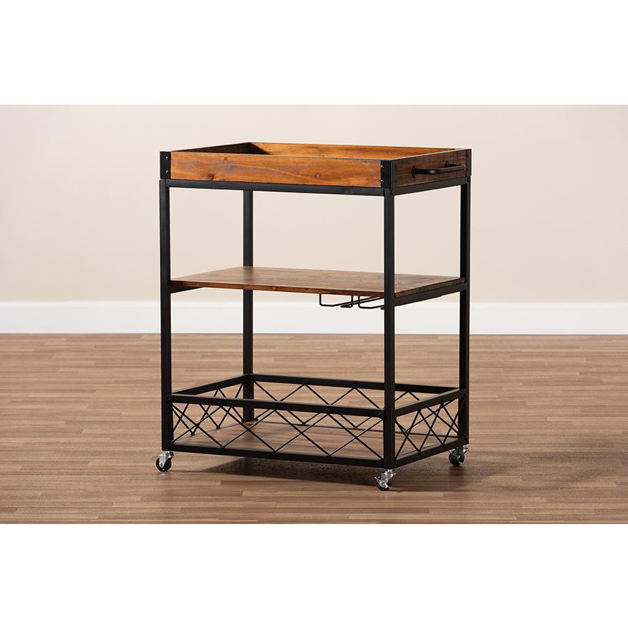 Black Finished Mobile Metal Bar Cart with Stemware Rack. Picture 9
