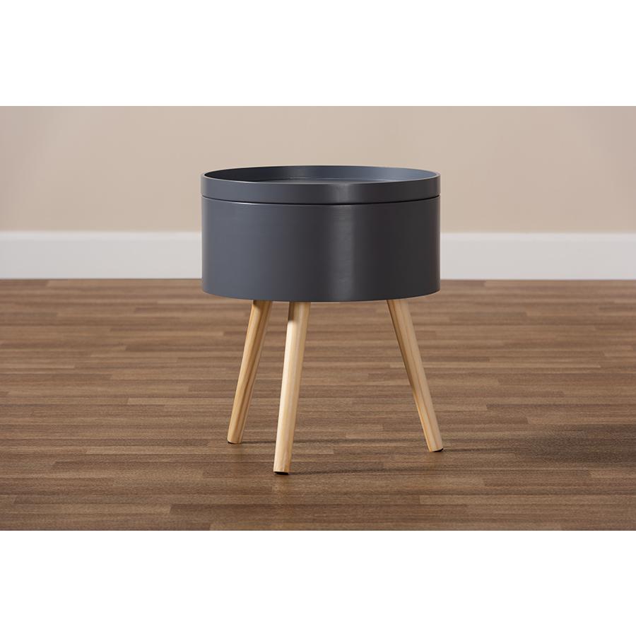 Baxton Studio Jessen Mid-Century Modern Gray Wood Nightstand with Removable Top. Picture 6