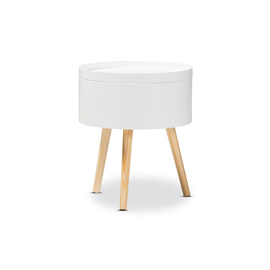 Baxton Studio Jessen Mid-Century Modern White Wood Nightstand with Removable Top. Picture 2