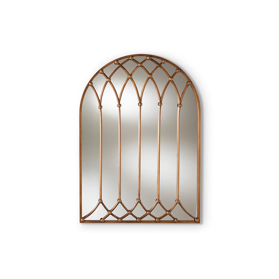 Freja Vintage Farmhouse Antique Bronze Finished Arched Window Accent Wall Mirror. Picture 4