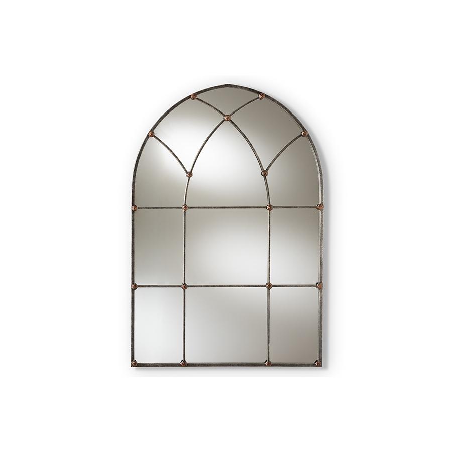 Tova Vintage Farmhouse Antique Silver Finished Arched Window Accent Wall Mirror. Picture 3