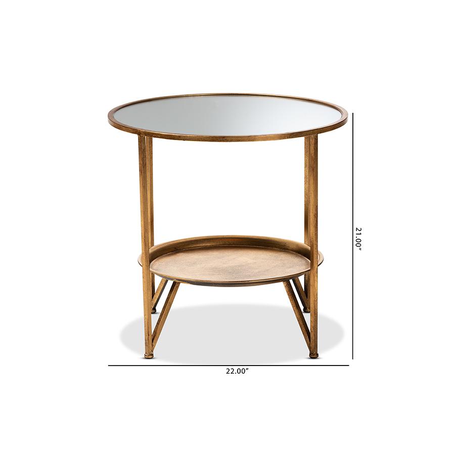 Baxton Studio Tamsin Modern and Contemporary Antique Gold Finished Metal and Mirrored Glass Accent Table with Tray Shelf. Picture 7