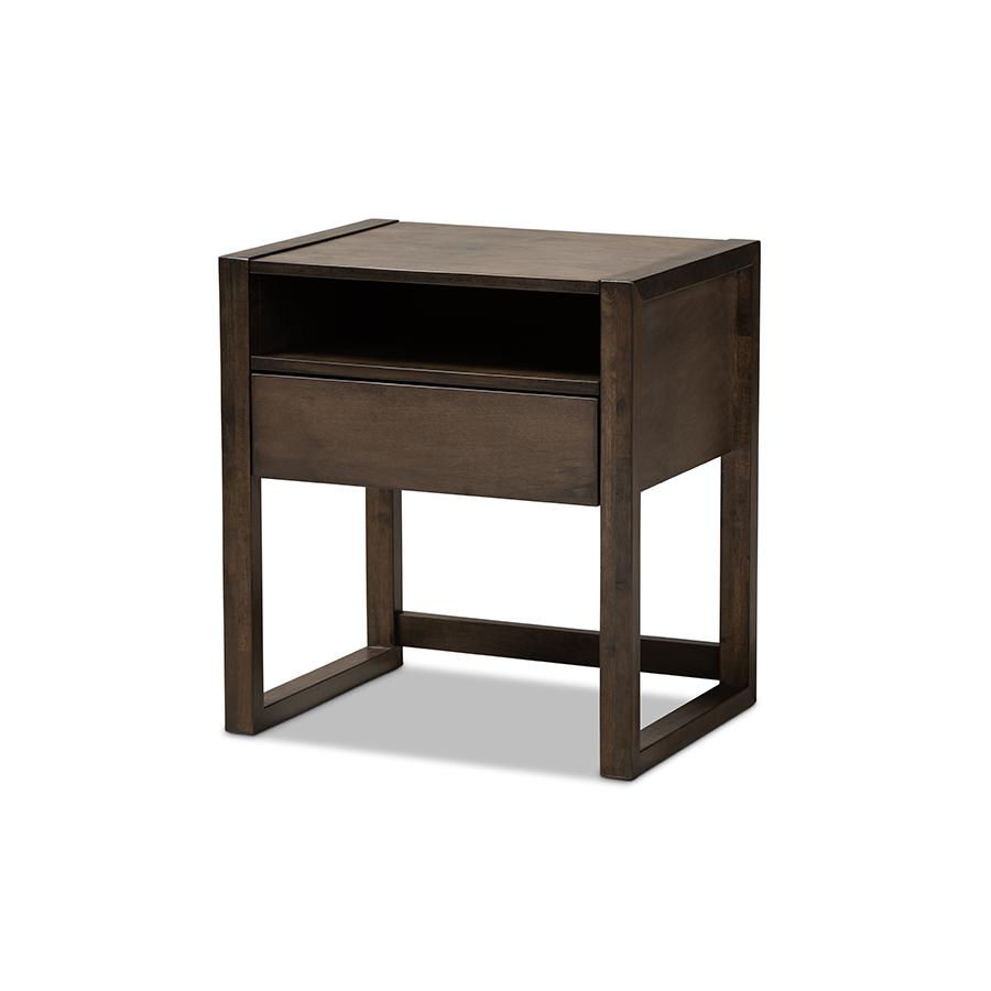 Baxton Studio Inicio Modern and Contemporary Ash Brown Finished 1-Drawer Wood Nightstand. Picture 2