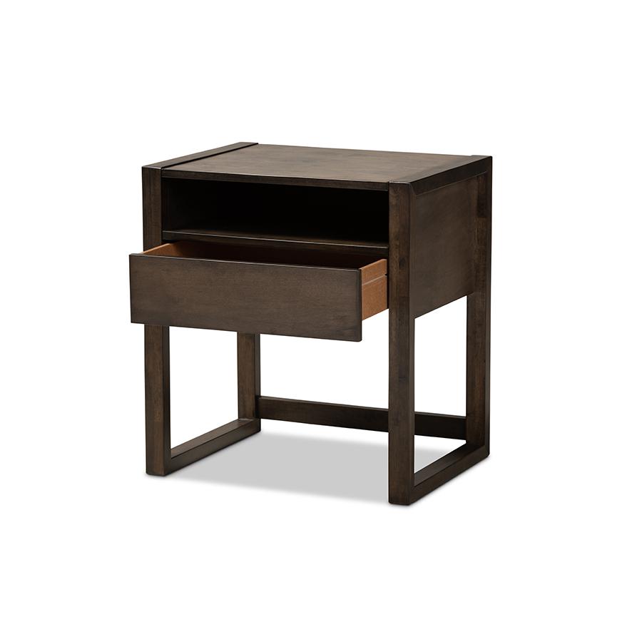 Inicio Modern and Contemporary Charcoal Brown Finished 1-Drawer Wood Nightstand. Picture 2