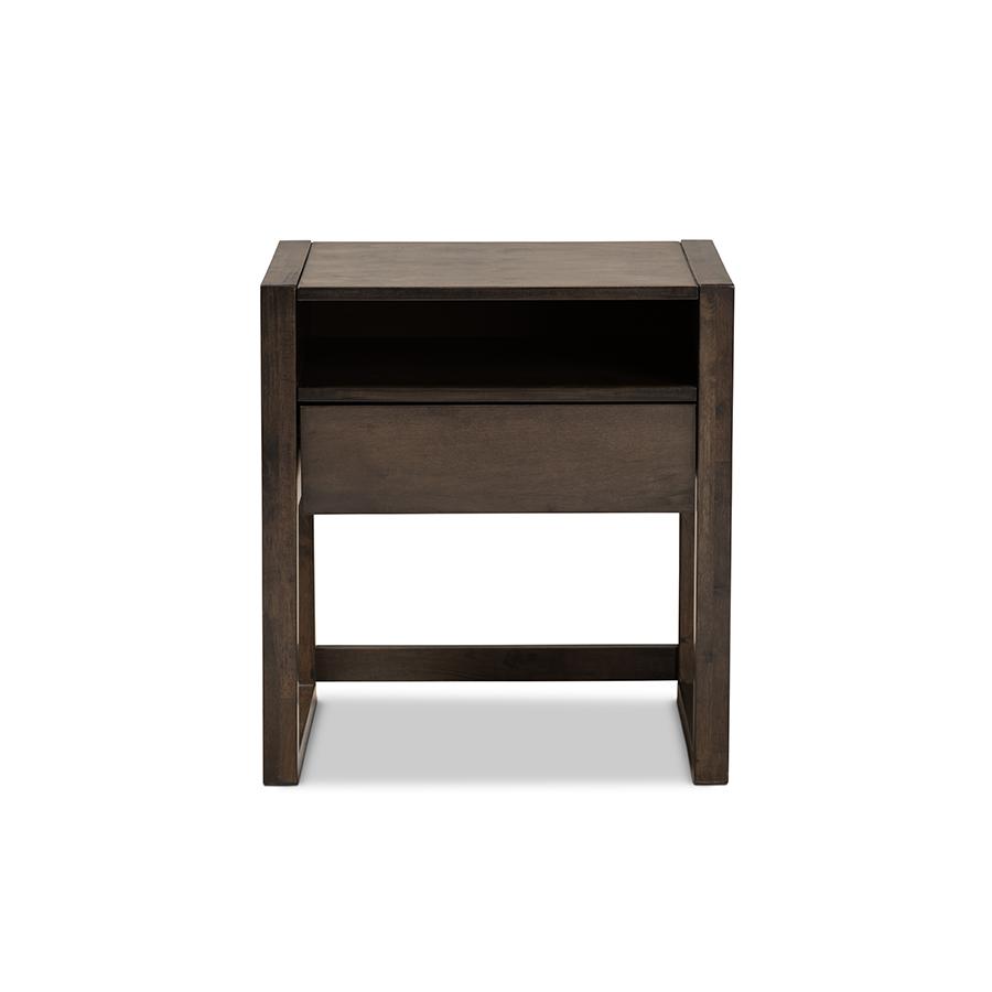 Inicio Modern and Contemporary Charcoal Brown Finished 1-Drawer Wood Nightstand. Picture 3