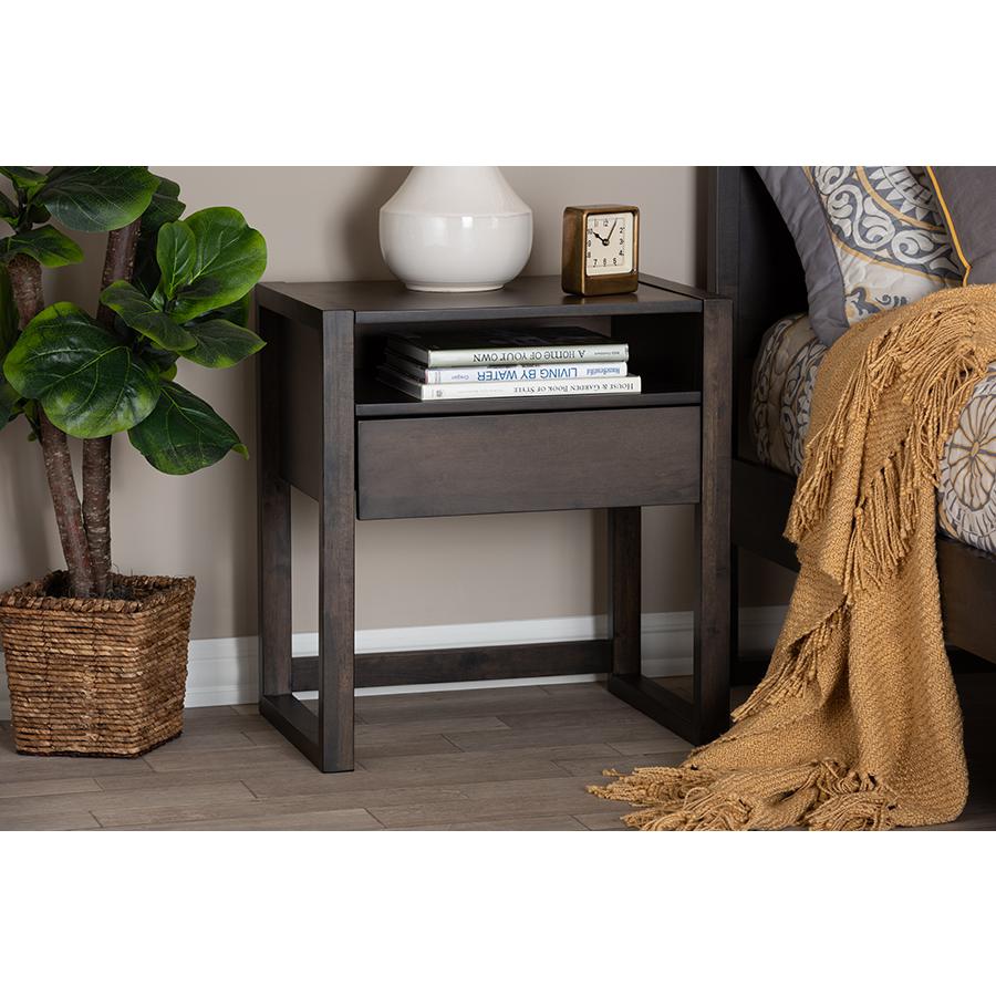 Inicio Modern and Contemporary Charcoal Brown Finished 1-Drawer Wood Nightstand. Picture 6