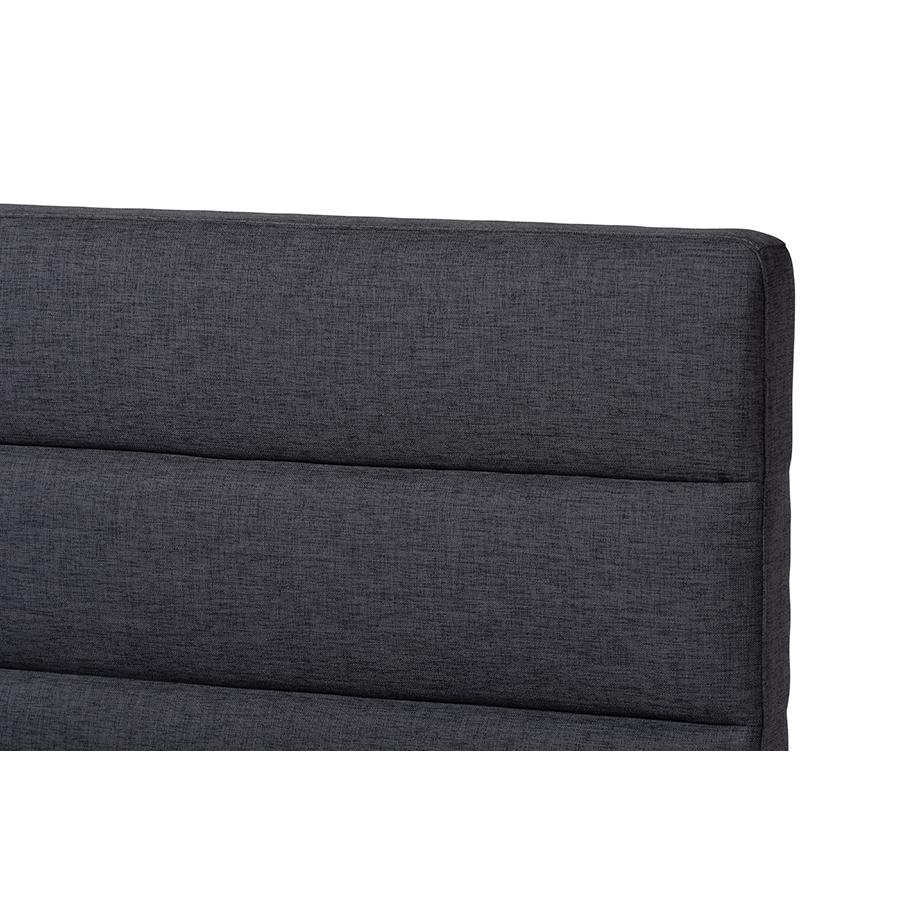 Erlend Mid-Century Modern Dark Grey Fabric Upholstered Queen Size Platform Bed. Picture 4