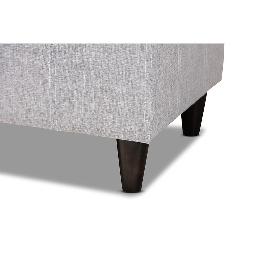 Grayish Beige Fabric Upholstered Dark Brown Finished Wood Storage Bench Ottoman. Picture 7