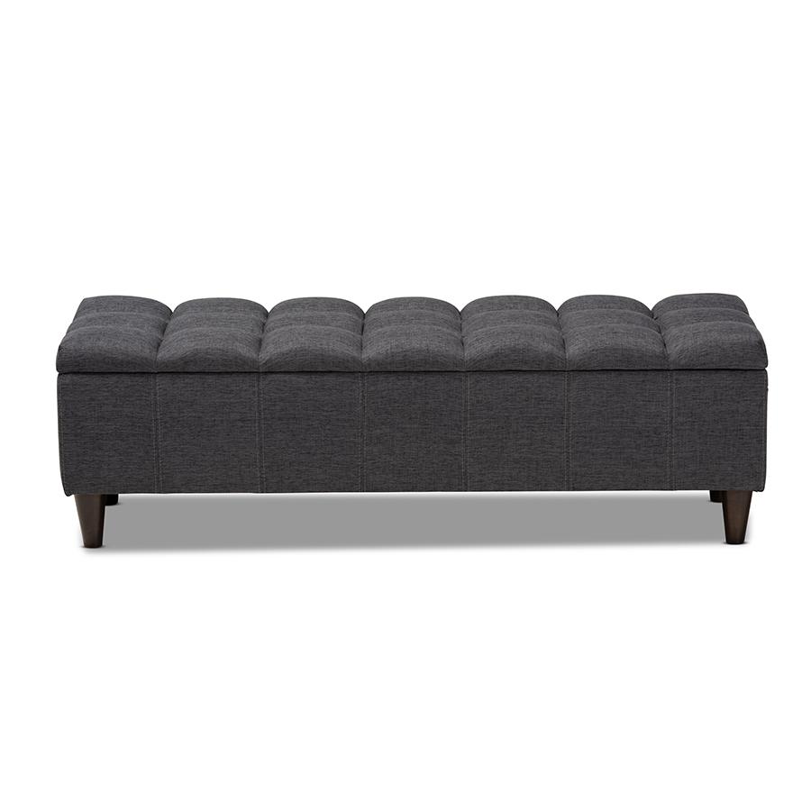 Charcoal Fabric Upholstered Dark Brown Finished Wood Storage Bench Ottoman. Picture 3