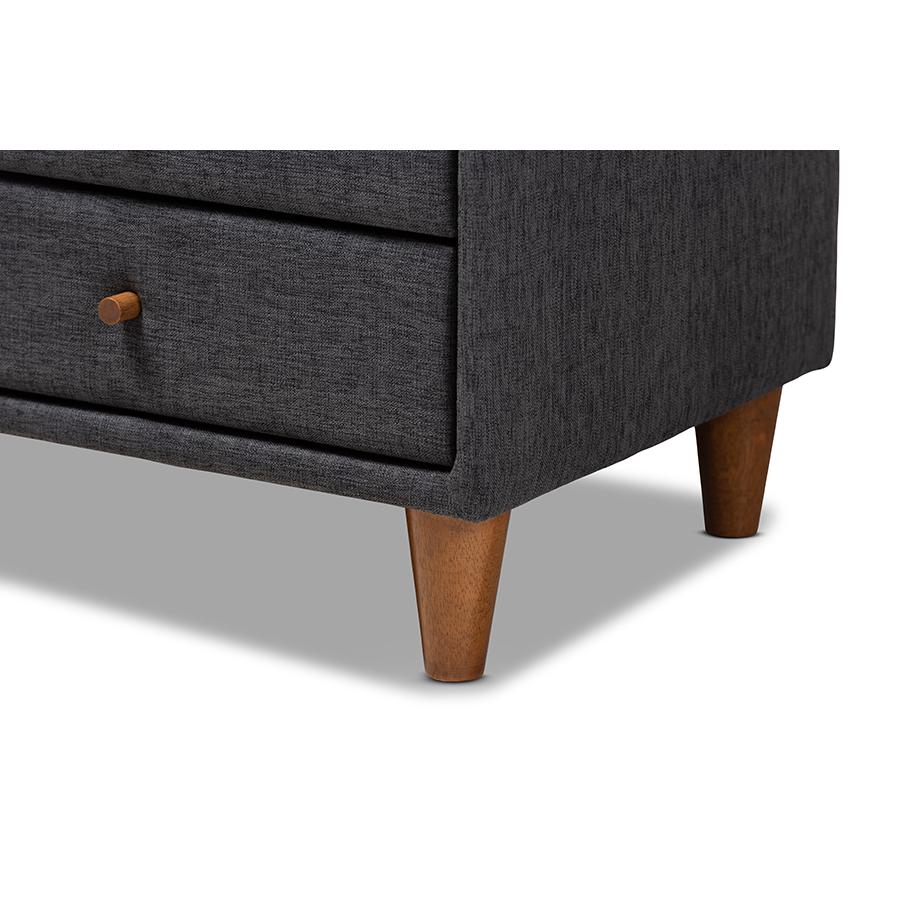 Baxton Studio Claverie Mid-Century Modern Charcoal Fabric Upholstered 2-Drawer Wood Nightstand. Picture 6