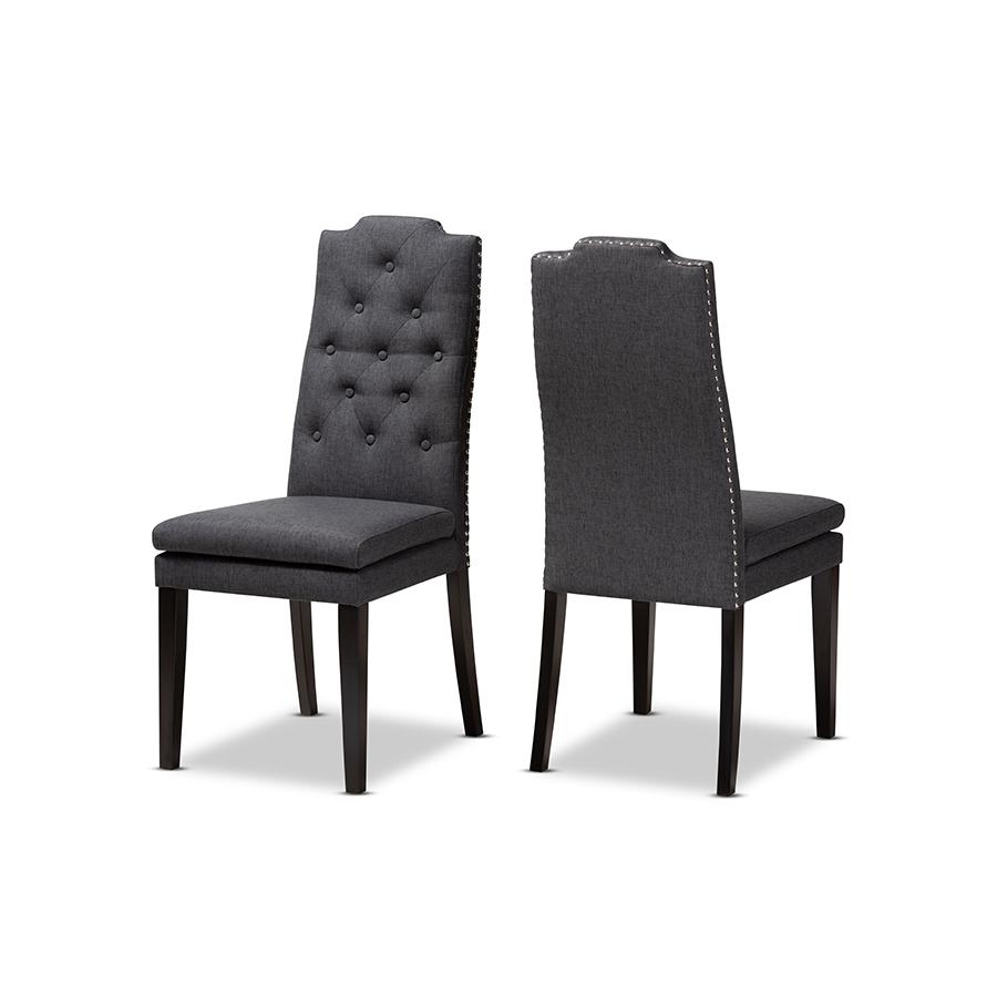 Baxton Studio Dylin Modern and Contemporary Charcoal Fabric Upholstered Button Tufted Wood Dining Chair. Picture 1