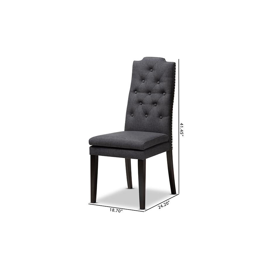 Baxton Studio Dylin Modern and Contemporary Charcoal Fabric Upholstered Button Tufted Wood Dining Chair. Picture 7
